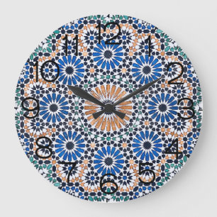 Reloj Redondo Grande Patrón floral azul marquí vintage
