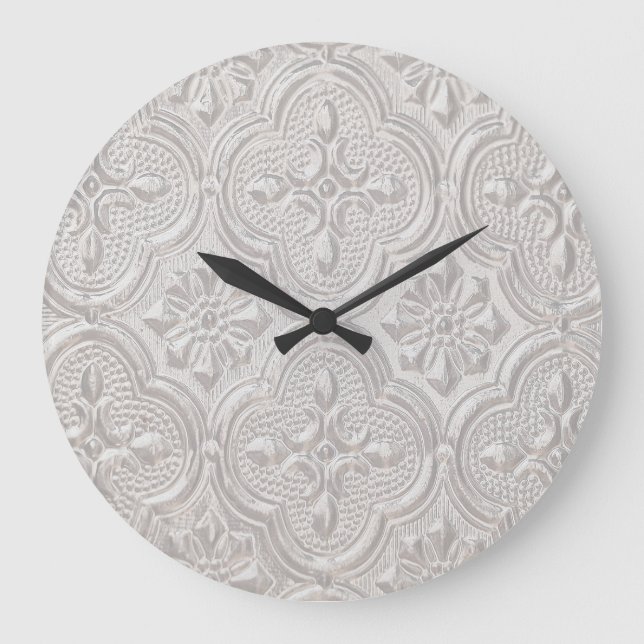 Reloj Redondo Grande Patrón floral blanco (Anverso)
