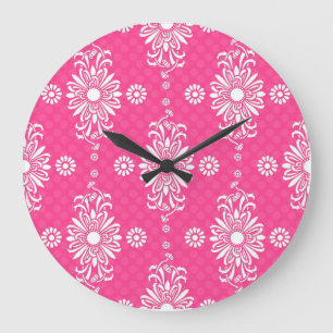 Reloj Redondo Grande Patrón floral brillante de color rosa y blanco par