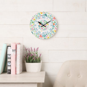 Reloj Redondo Grande Patrón floral caprichoso sueños en acuarela audaz
