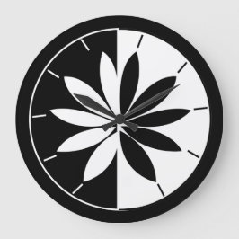 Reloj Redondo Grande Patrón floral de círculo blanco y negro