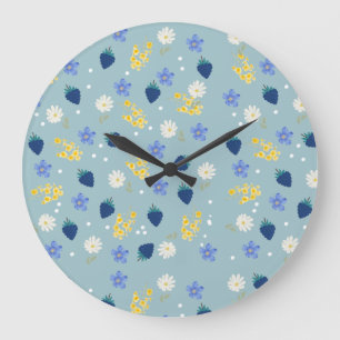 Reloj Redondo Grande Patrón floral de flores silvestres y zarzamoras