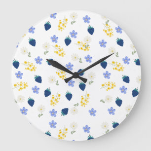 Reloj Redondo Grande Patrón floral de flores silvestres y zarzamoras
