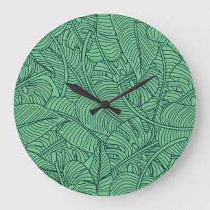 Reloj Redondo Grande Patrón floral de hojas tropicales