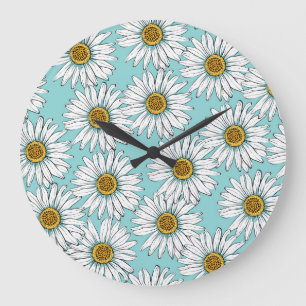 Reloj Redondo Grande Patrón floral de margarita azul