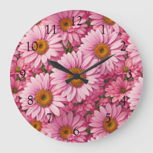 Reloj Redondo Grande Patrón floral de margaritas rosa retro