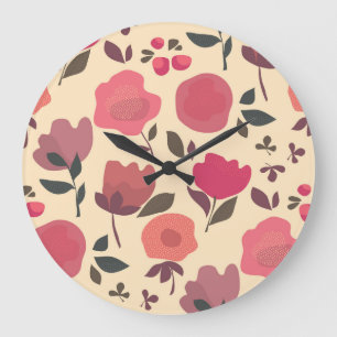 Reloj Redondo Grande Patrón Floral De Polvo Estilo Boho.