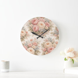 Reloj Redondo Grande Patrón floral de rosa vintage | Pastel elegante