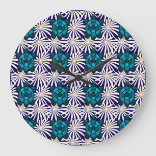 Reloj Redondo Grande Patrón Floral de Tortuga Tropical Sin Costuras Tor