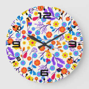 Reloj Redondo Grande Patrón Floral Exótico Colorido-23165