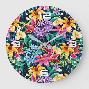 Reloj Redondo Grande Patrón floral exótico pintado a mano-23001