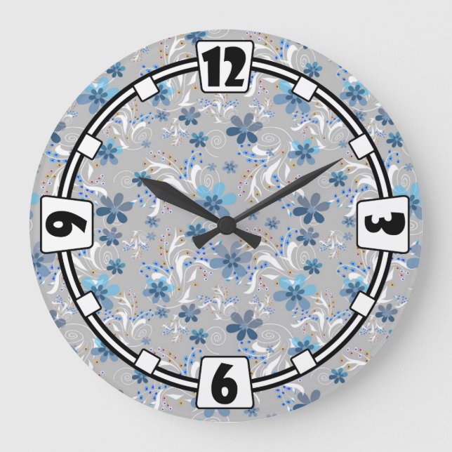 Reloj Redondo Grande Patrón floral, flores, estampado floral (Anverso)