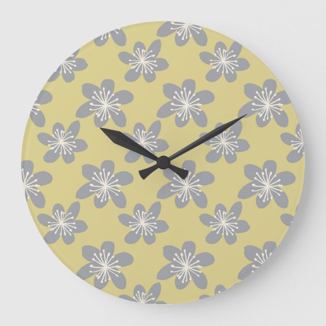 Reloj Redondo Grande Patrón floral gris de última generación (Anverso)