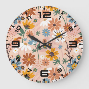 Reloj Redondo Grande Patrón floral pintado a mano-23136