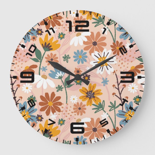 Reloj Redondo Grande Patrón floral pintado a mano-23136 (Anverso)