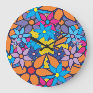 Reloj Redondo Grande Patrón floral Pop Art #3