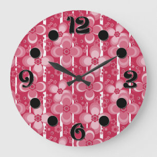 Reloj Redondo Grande Patrón floral rojo y blanco
