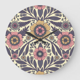 Reloj Redondo Grande Patrón floral rosa y azul sin problemas