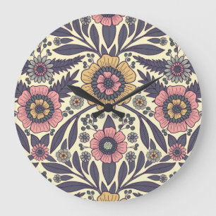 Reloj Redondo Grande Patrón floral rosa y azul sin problemas