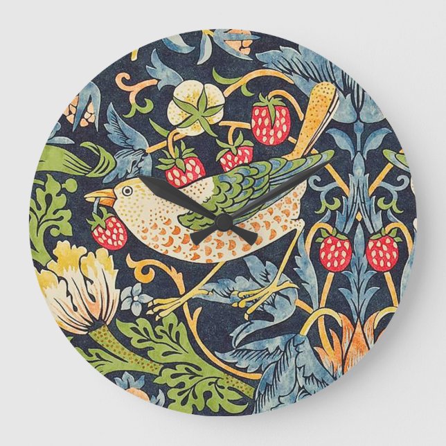 Reloj Redondo Grande Patrón floral William Morris Strawberry Thief (Anverso)