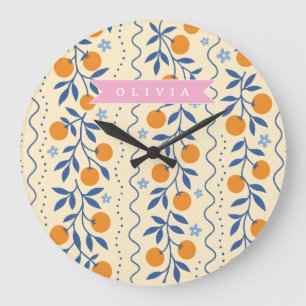 Reloj Redondo Grande Patrón folclórico cítrico retro lindo personalizad