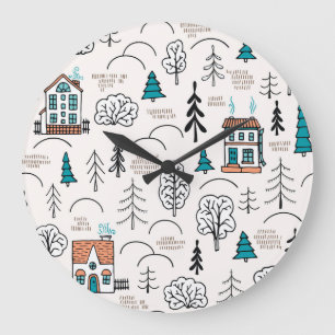 Reloj Redondo Grande Patrón forestal de casas de estilo escandinavo
