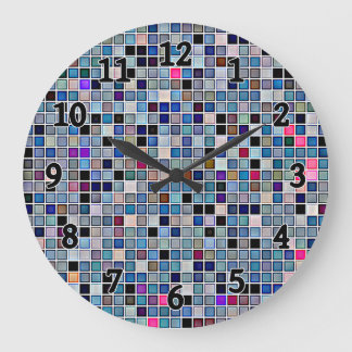 Reloj Redondo Grande Patrón Funky Blue 'Bathroom Tiles'
