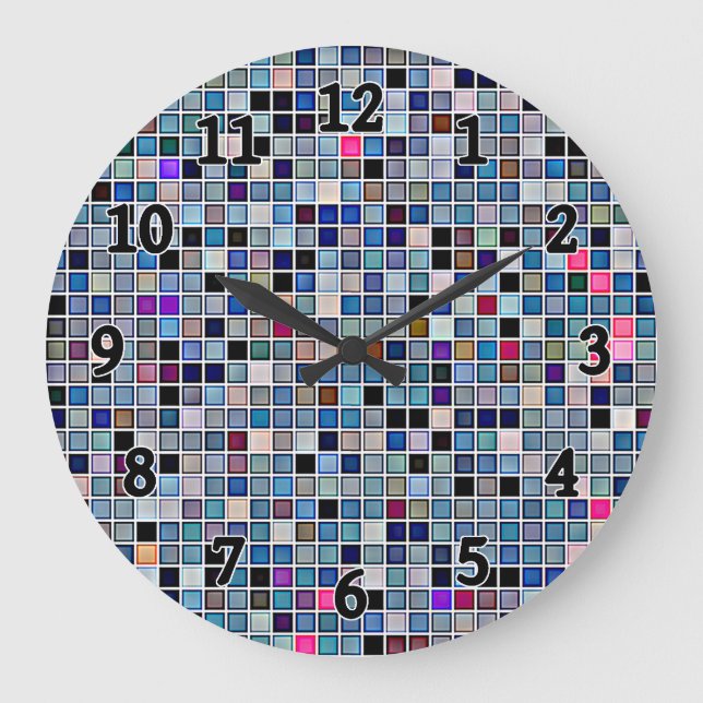 Reloj Redondo Grande Patrón Funky Blue 'Bathroom Tiles' (Anverso)