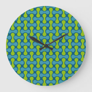 Reloj Redondo Grande Patrón geométrico abstracto retro en azul y verde
