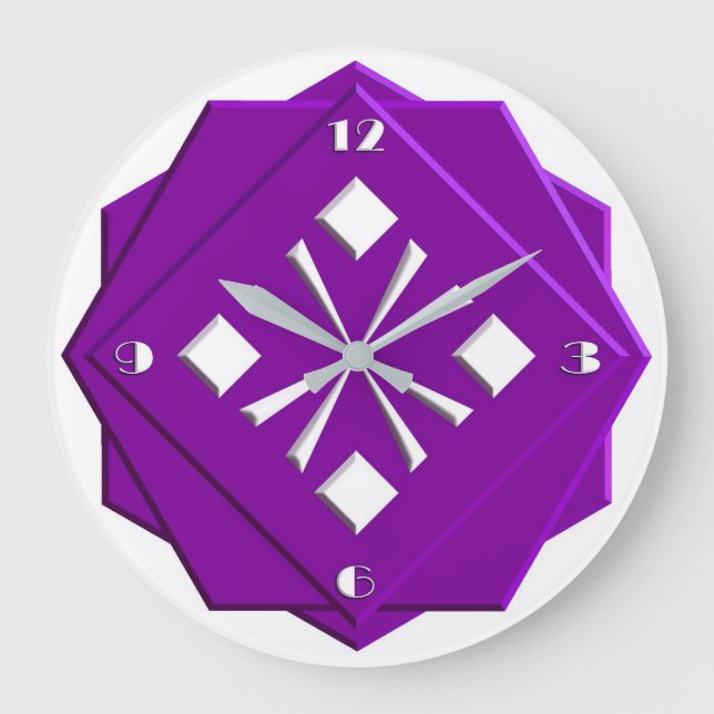 Reloj Redondo Grande Patrón geométrico Art Deco ametista púrpura (Anverso)