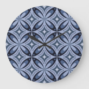 Reloj Redondo Grande Patrón geométrico azul estilo retro