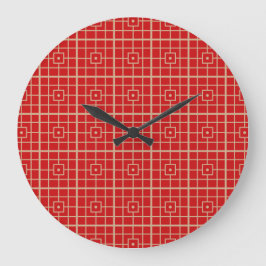 Reloj Redondo Grande Patrón geométrico chino tradicional rojo y oro
