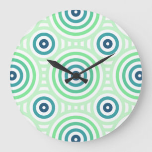 Reloj Redondo Grande Patrón geométrico circular retro en verde y azul