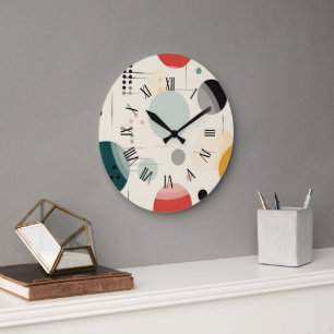 Reloj Redondo Grande Patrón geométrico colorido de mediados de siglo