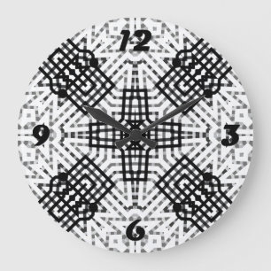 Reloj Redondo Grande Patrón geométrico de apertura blanco y negro Anna
