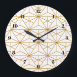 Reloj Redondo Grande Patrón geométrico de arte deco blanco y dorado<br><div class="desc">Un estilo Art Deco un poco retro pero moderno,  blanco y dorado.</div>
