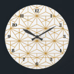 Reloj Redondo Grande Patrón geométrico de arte deco blanco y dorado<br><div class="desc">Un estilo Art Deco un poco retro pero moderno,  blanco y dorado.</div>