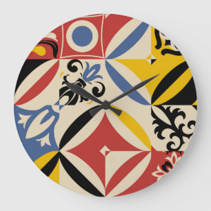 Reloj Redondo Grande Patrón geométrico de Azulejos Retro Sixties
