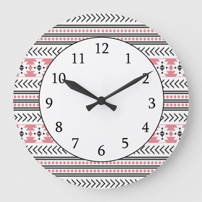 Reloj Redondo Grande Patrón geométrico de impresión tribal azteca de mo (Anverso)