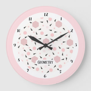 Reloj Redondo Grande Patrón geométrico de triángulo negro rosa moderno