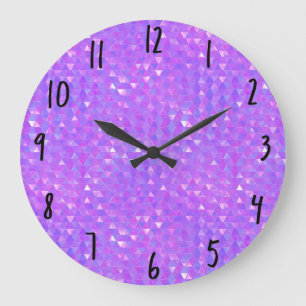 Reloj Redondo Grande Patrón Geométrico de Triángulos Modernos Rosa Púrp
