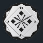 Reloj Redondo Grande Patrón geométrico en blanco y negro de Art Deco<br><div class="desc">Patrón geométrico estilizado,  negro y blanco en formas apiladas de aspecto 3-d con bordes facetáneos - arte digital</div>