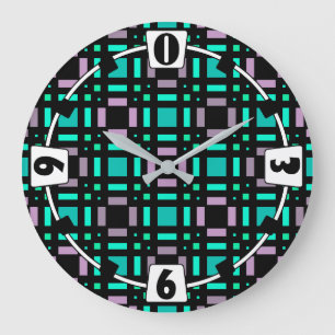 Reloj Redondo Grande Patrón geométrico en colores verdes y geométricos