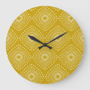 Reloj Redondo Grande Patrón geométrico étnico: amarillo dorado, blanco
