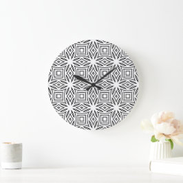 Reloj Redondo Grande Patrón geométrico floral en blanco y negro