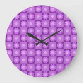 Reloj Redondo Grande Patrón geométrico floral púrpura