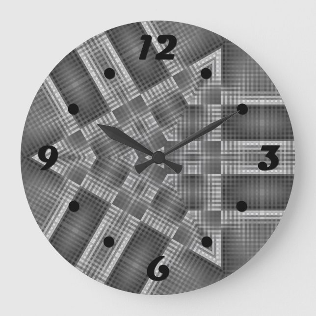 Reloj Redondo Grande Patrón geométrico gris (Anverso)