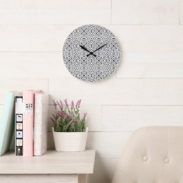 Reloj Redondo Grande Patrón geométrico moderno en blanco y negro