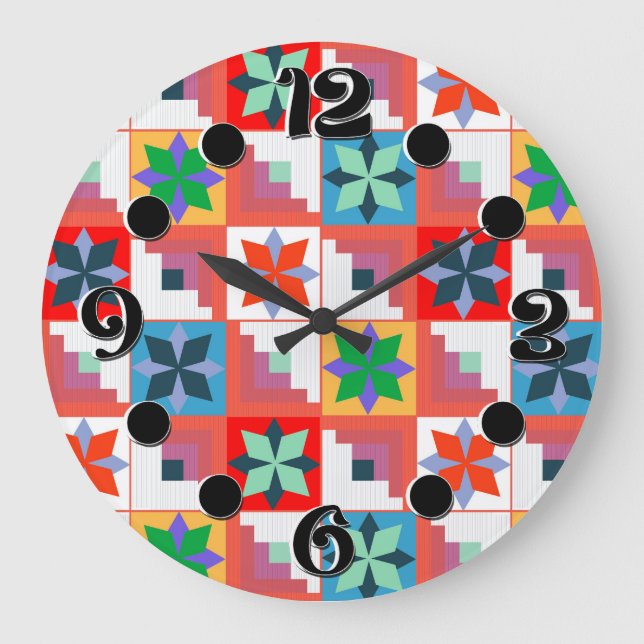 Reloj Redondo Grande Patrón geométrico multicolor (Anverso)