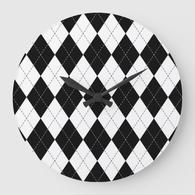 Reloj Redondo Grande Patrón geométrico negro blanco (Anverso)
